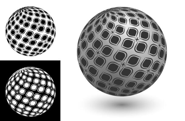 decorative sphere with abstract geometric flowers ornament. Design element for banner decoration. Easy to edit color. Isolated black and white image