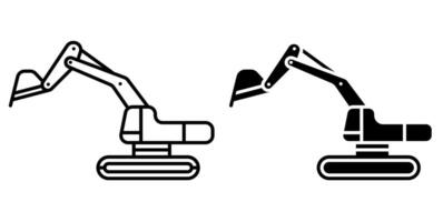 Linear icon. Heavy excavator machine for construction and earthworks. Industrial machinery and equipment. Simple black and white image isolated on white background vector