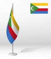 Comoros flag on flagpole for registration of solemn event, meeting foreign guests. National independence day of Comoros. Realistic 3D on white vector