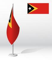 EAST TIMOR flag on flagpole for registration of solemn event, meeting foreign guests. National independence day of EAST TIMOR. Realistic 3D on white vector