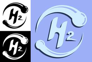 Schematic emblem of the hydrogen atom. Production of hydrogen fuel. Alternative energy sources, green technologies. Isolated vector