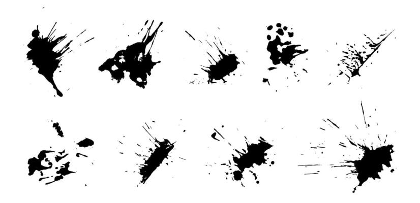 Droped blots and dots. Set of ink drops, brush strokes for decoration. Isolated on white background