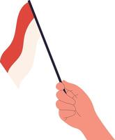 Hand Holding on the Indonesian Flag with Cartoon Design. Isolated on White Background vector