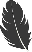 Black Silhouette of Curved Feather in Simple Shape. Isolated on White Background, vector