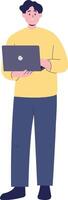 Person with Technology Devices, Cartoon Character. vector