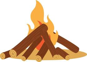 Wood Campfire Element in Cartoon Design, Isolated on White Background. vector