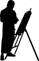 Silhouette of People Painting on Canvas. Isolated on White Background vector