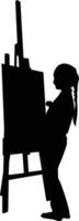 Silhouette of People Painting on Canvas, Isolated on White Background, vector