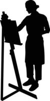 Silhouette of People Painting on Canvas, Design Element. Isolated on White Background. vector