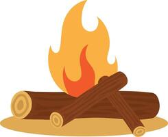 Wood Campfire Element with Flat Cartoon Design. Isolated on White Background. vector