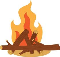 Wood Campfire Element with Cartoon Design, Isolated on White Background. vector