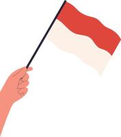 Hand Holding on the Indonesian Flag with Cartoon Design. Isolated on White Background. vector