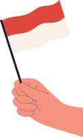 Hand Holding on the Indonesian Flag with Cartoon Design, Isolated on White Background vector
