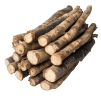 Pile of burdock roots on transparent background. png