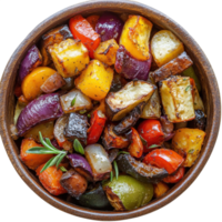 Roasted mixed veggies bowl on transparent background. png