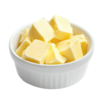 Butter cubes in a bowl on transparent background. png