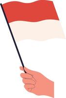 Hand Holding on the Indonesian Flag in Cartoon Design. vector
