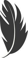 Black Silhouette of Curved Feather with Simple Design. Isolated on White Background. vector