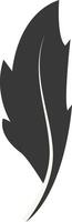 Black Silhouette of Curved Feather in Simple Shape, vector