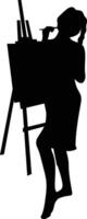 Silhouette of People Painting on Canvas, Isolated on White Background. vector
