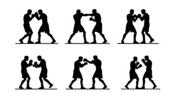 Intense Boxing Match Silhouettes Six Dynamic Poses of Boxers in Action, Displaying Skill and Power vector