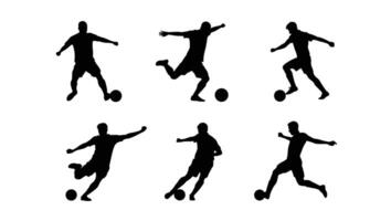 Six Dynamic Silhouettes of Soccer Players in Action, Displaying Powerful Moves and Intense Athleticism on a White Background vector