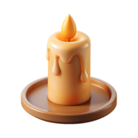 uma realista 3d render do uma aceso vela com Derretendo cera em uma Castanho vela suporte exibição png