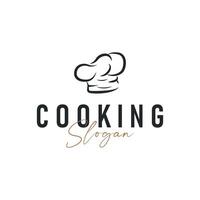 simple elegant silhouette concept design of cooking logo with chef hat icon, and cooking symbol vector