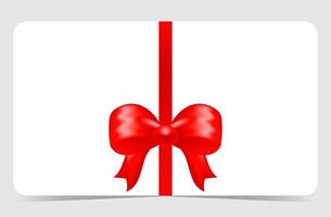 Gift card with realistic red bow and vertical ribbon. illustration isolated vector
