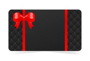 Luxury gift card design with quilted black background, gold dots, and a vibrant red satin bow and ribbon. illustration for birthdays, special occasions, digital presents, web, print vector