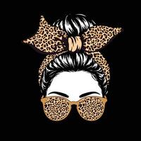 Messy Bun Hairstyle with Sunglass Leopard Pattern vector