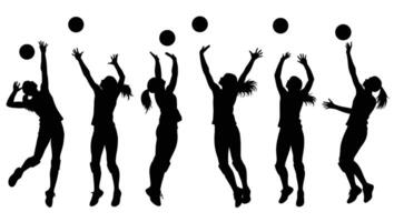 Dynamic Silhouettes of Female Volleyball Players in Action, Displaying Powerful Leaps and Intense Gameplay - Professional digital artwork with vibrant colors composition vector