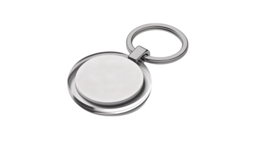 lustroso e moderno em branco chaveiro brincar com uma escovado metal superfície pronto para branding Projeto png