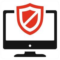 Secured Computer icon concept in red color vector