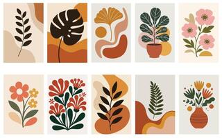 set of Abstract Boho Wall Art , Retro home decor illustration, minimalist Wall art vector