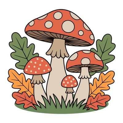 Fall Mushroom Medley illustration - Fall Autumn Clipart, Retro Boho Autumn design sublimation, Happy Fall season vibes