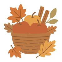 Harvest Apple Basket illustration - Fall Autumn Clipart, Retro Boho Autumn design sublimation, Happy Fall season vibes vector