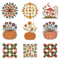 Fall Autumn Clipart, collection of Retro Boho Autumn design sublimation, Happy Fall season vibes vector