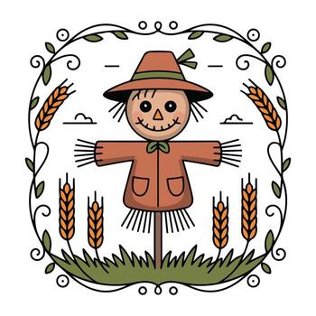 Boho Scarecrow Square illustration, Fall Autumn Clipart, Retro Boho Autumn design sublimation, Happy Fall season vibes vector