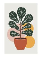 Fiddle Leaf Fig Print - Abstract Boho Wall Art , Retro home decor illustration, minimalist Wall art vector