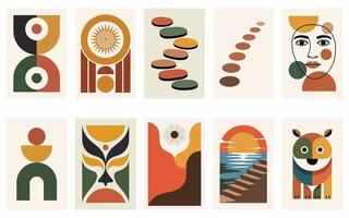 Sun Over Desert Hills Abstract Poster - Abstract Boho Wall Art , pack of Retro home decor illustration, minimalist Wall art vector