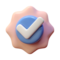 3d rendered verification icon featuring a check mark on a blue and pink background png