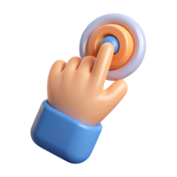 Cartoon hand pressing a round button concept illustrating interaction technology and digital design elements png