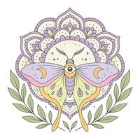 Bohemian Style Moth Tee with Magical Insect Design vector