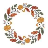 Harvest Circle Wreath illustration - Fall Autumn Clipart, Retro Boho Autumn design sublimation, Happy Fall season vibes vector