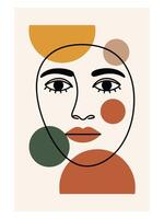 Fluid Expression Abstract Face in One Line - Abstract Boho Wall Art , Retro home decor illustration, minimalist Wall art vector