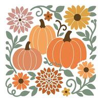 Floral Pumpkin Patch illustration - Fall Autumn Clipart, Retro Boho Autumn design sublimation, Happy Fall season vibes vector