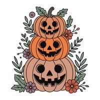 Carved Jack Stack illustration - Fall Autumn Clipart, Retro Boho Autumn design sublimation, Happy Fall season vibes vector