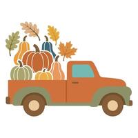 Autumn Truck illustration - Fall Autumn Clipart, Retro Boho Autumn design sublimation, Happy Fall season vibes vector