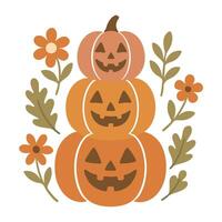 Carved Jack Stack illustration - Fall Autumn Clipart, Retro Boho Autumn design sublimation, Fall season vibes vector